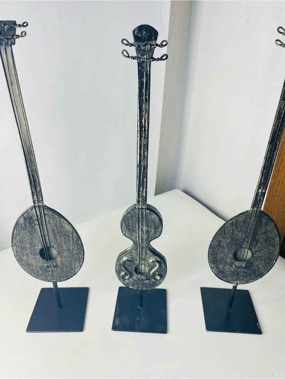 Decorative Metal Instrument Sculpture Trio - Black Distressed